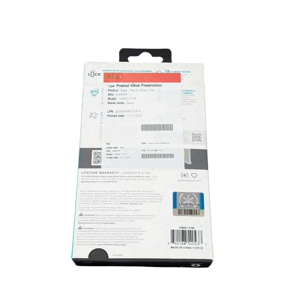 K9-O Speck Presidio Perfect-Clear MagSafe w/ ClickLock Case For Apple‎ iPhone 16
